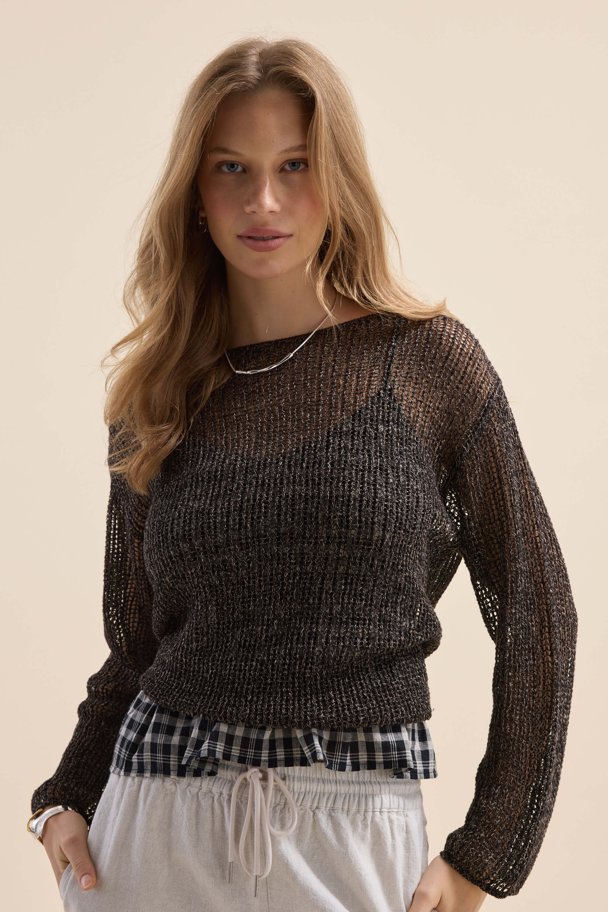 Elementary Linen Mesh Knit Sweater - Image 5