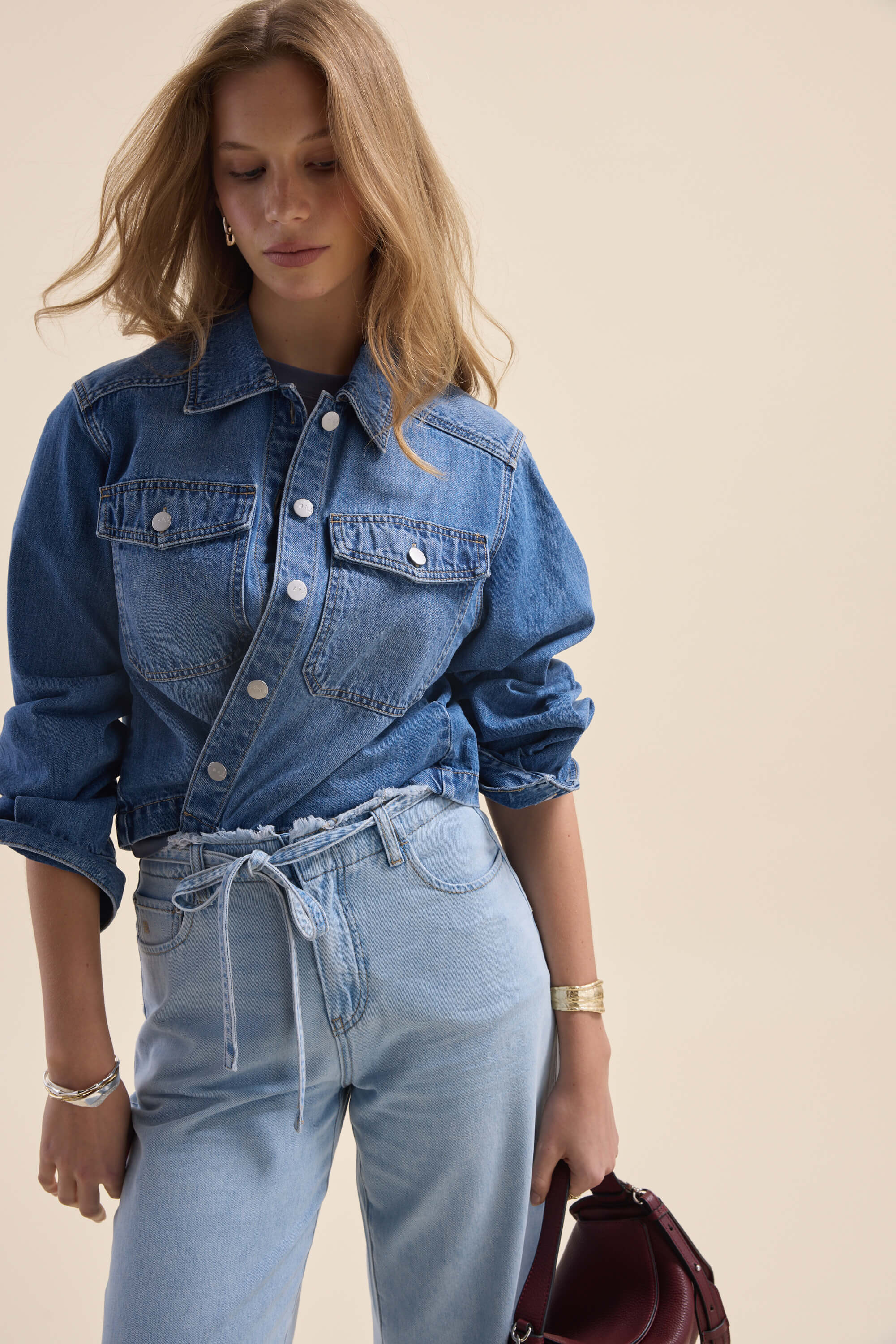 Elementary Long Sleeve Cropped Denim Shirt - Image 3