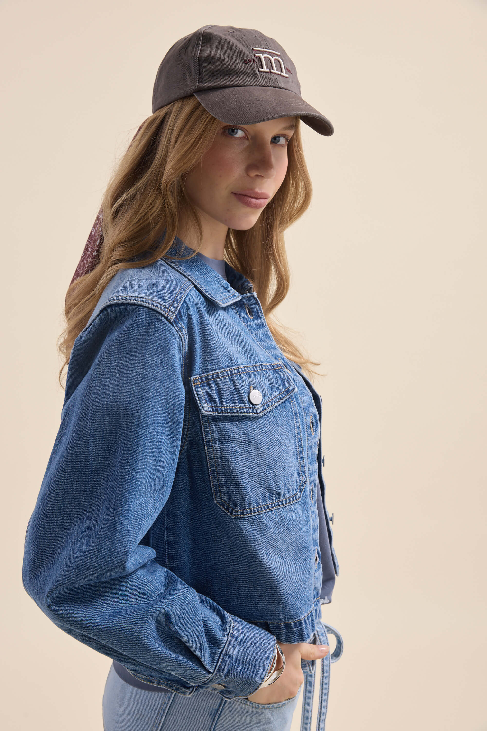 Elementary Long Sleeve Cropped Denim Shirt - Image 4