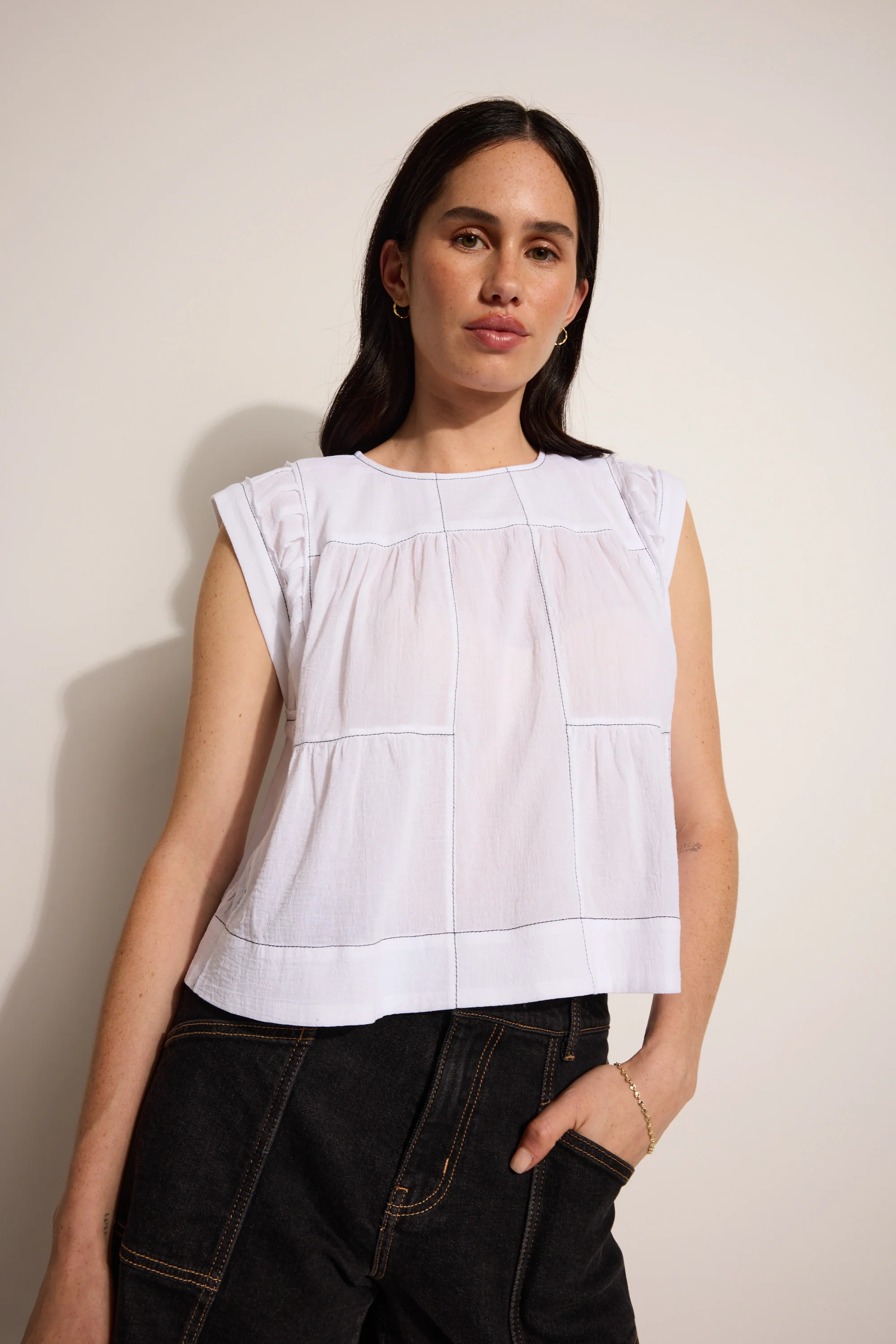Elsie Stitch Detail Shell Top - Image 3