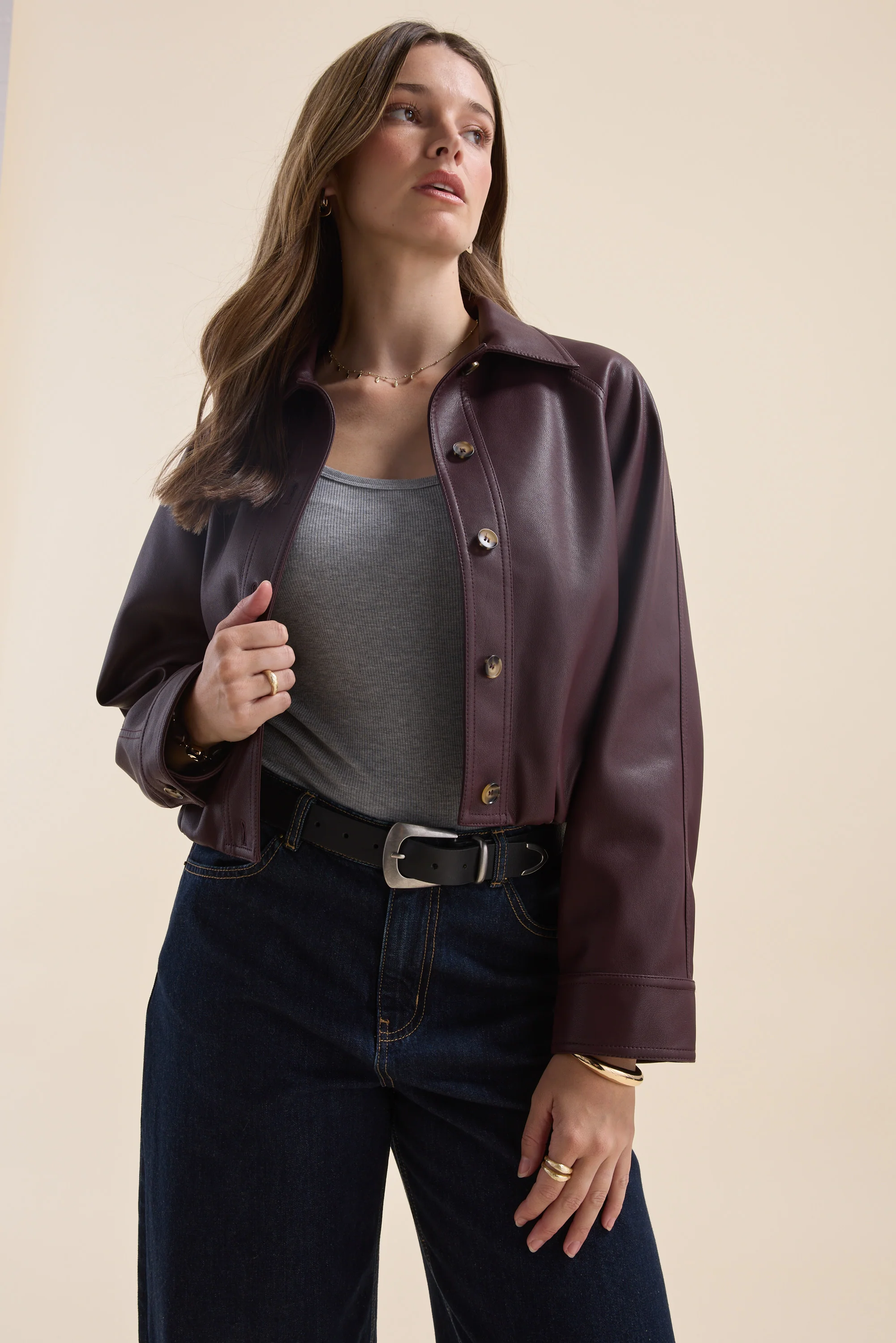 Ember Faux Leather Bomber Jacket - Image 4