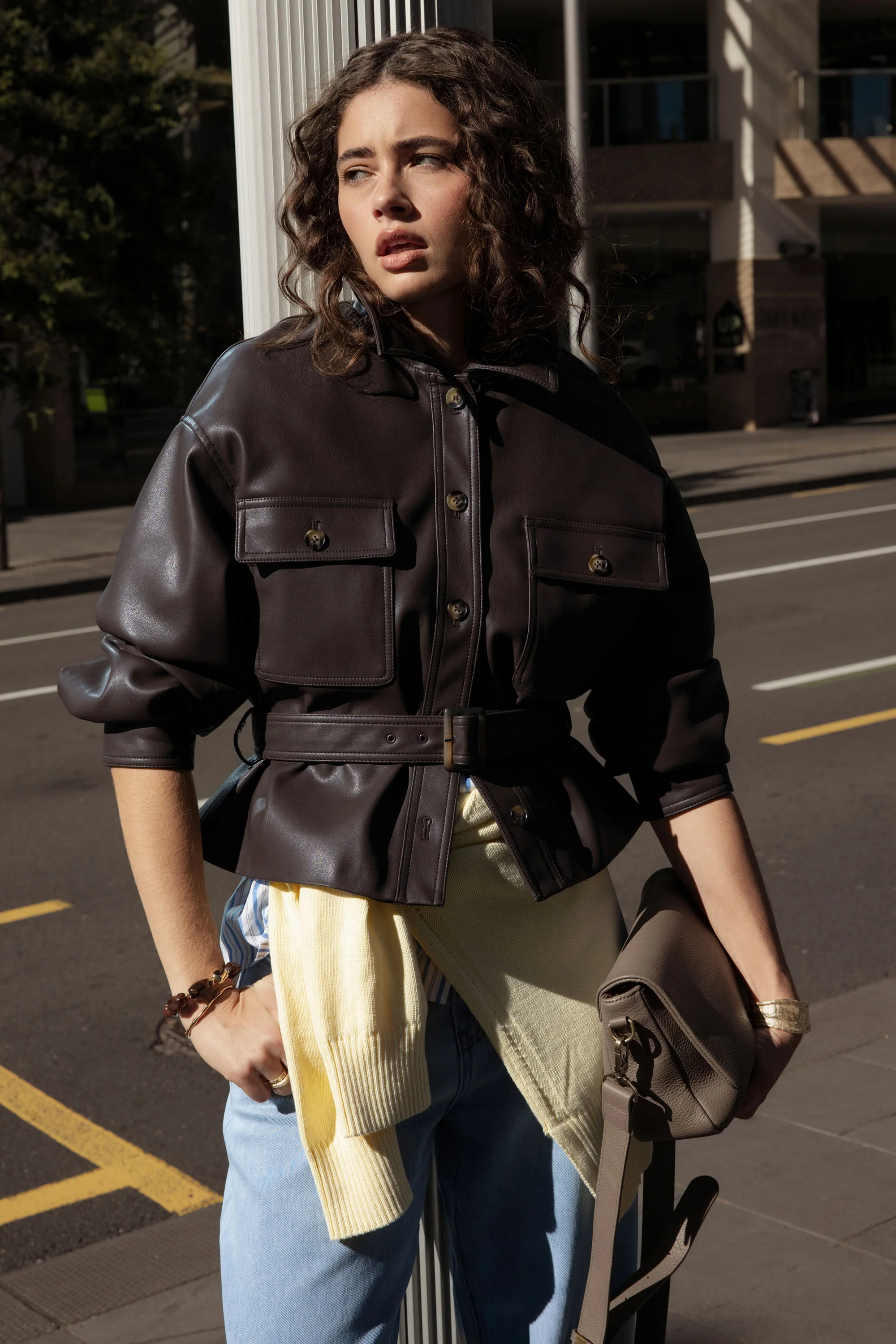 Jolie Faux Leather Belted Jacket
