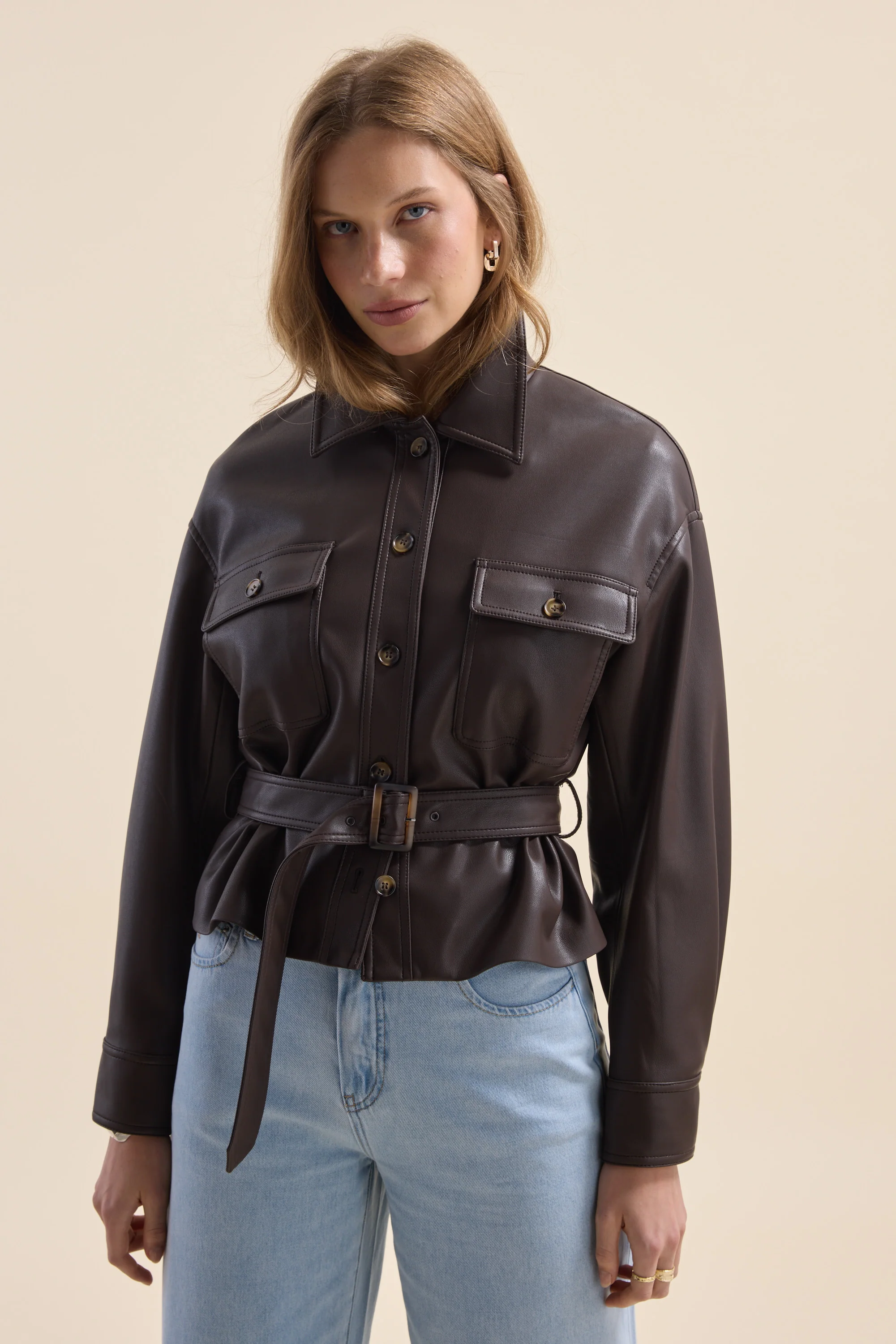 Jolie Faux Leather Belted Jacket - Image 5