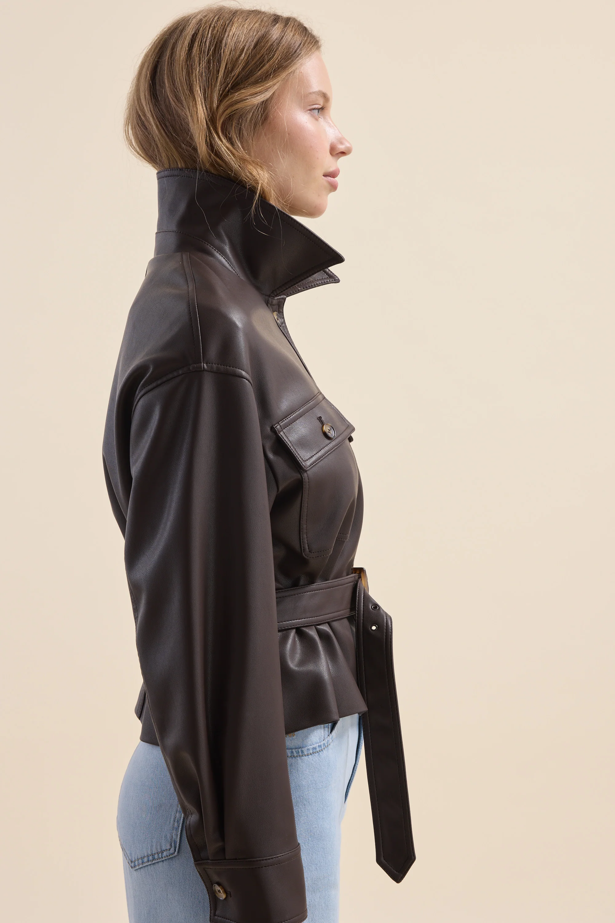 Jolie Faux Leather Belted Jacket - Image 7