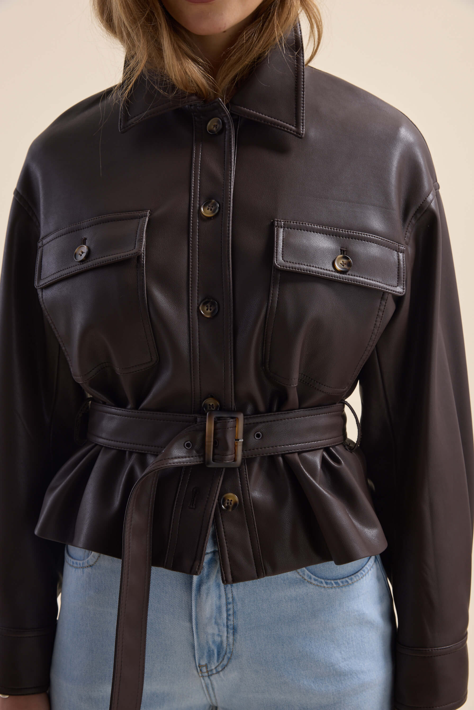 Jolie Faux Leather Belted Jacket - Image 8