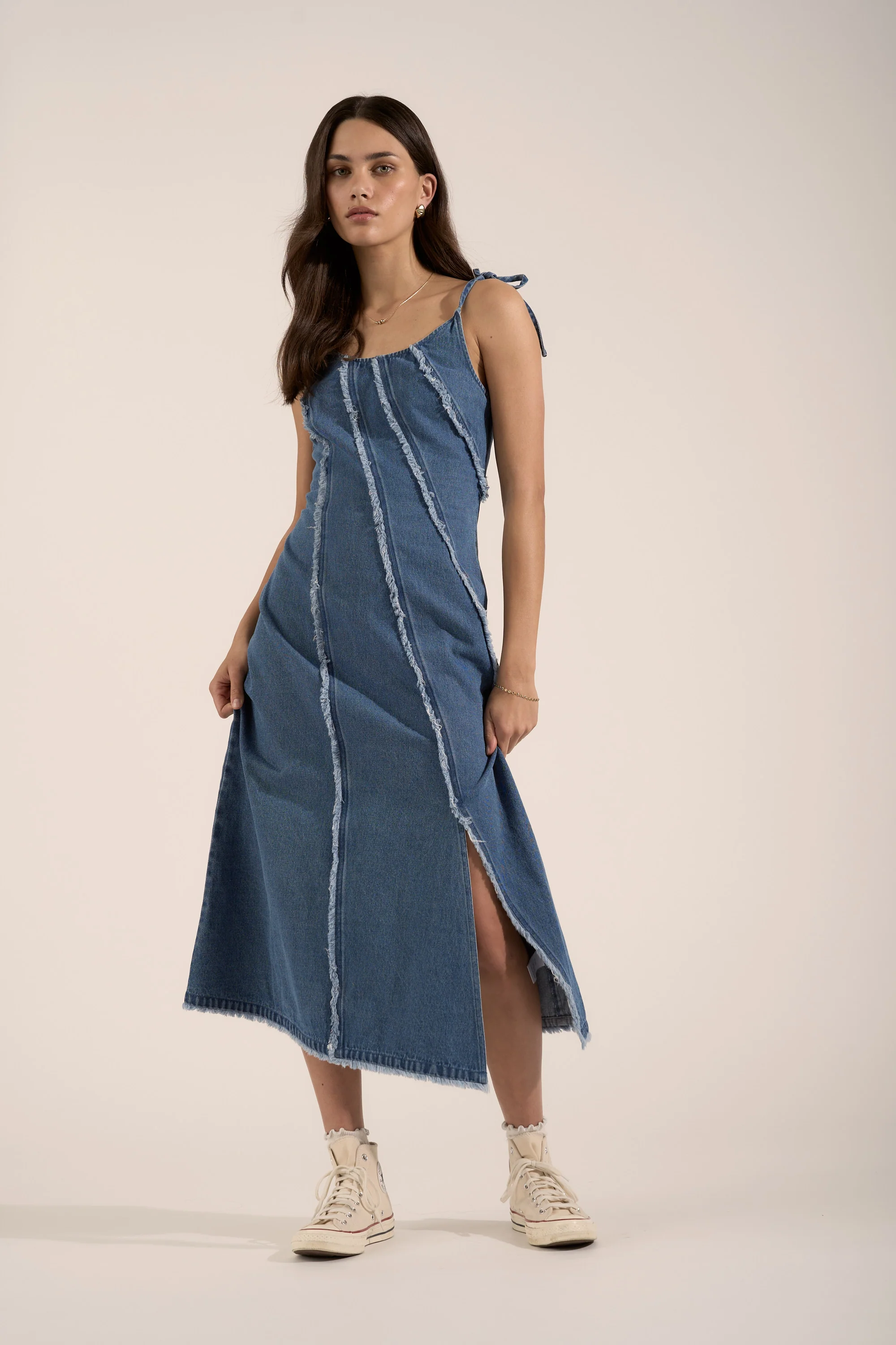 Rosa Denim Panel Detail Dress - Image 4
