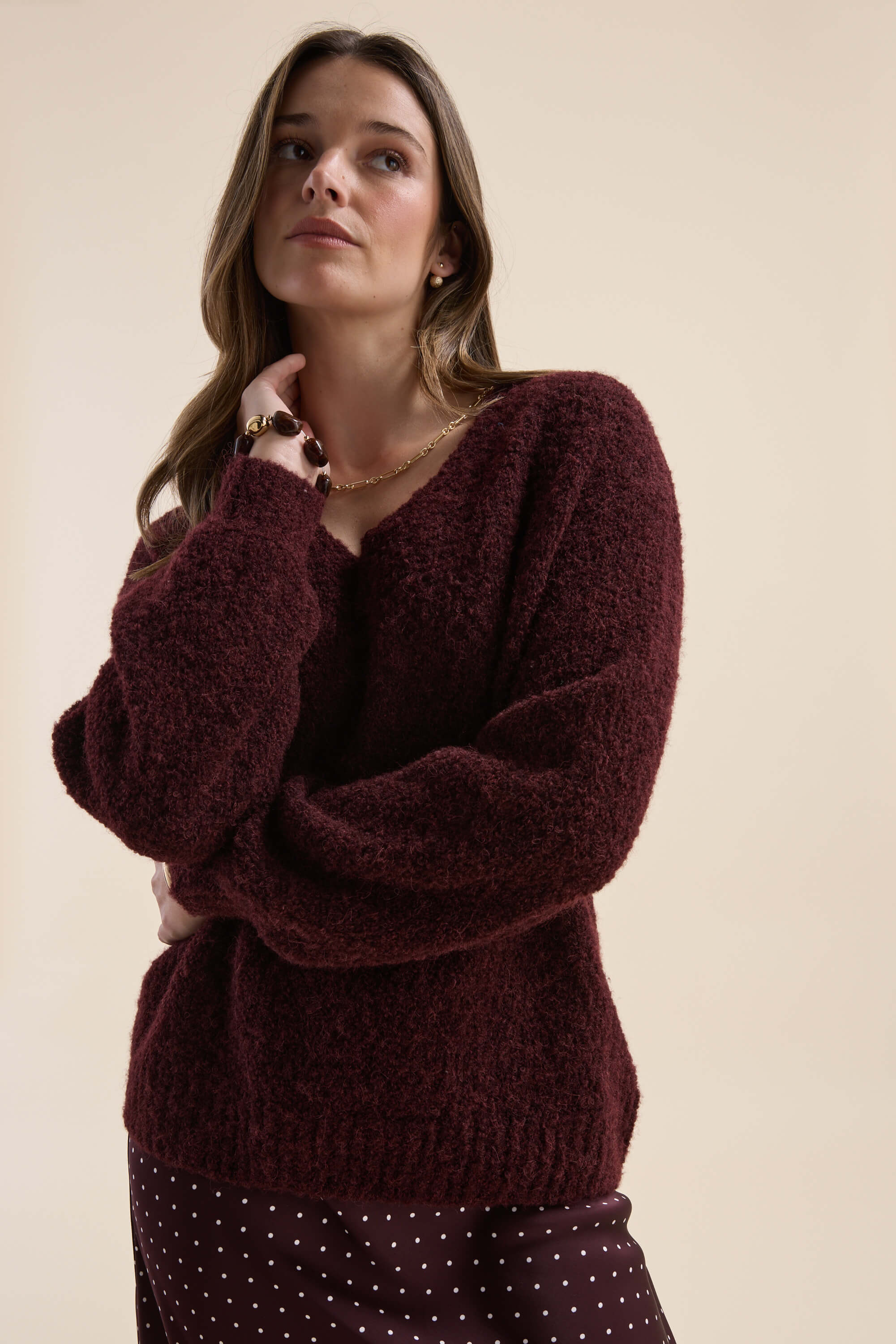 Violet Textured V Neck Sweater - Image 2
